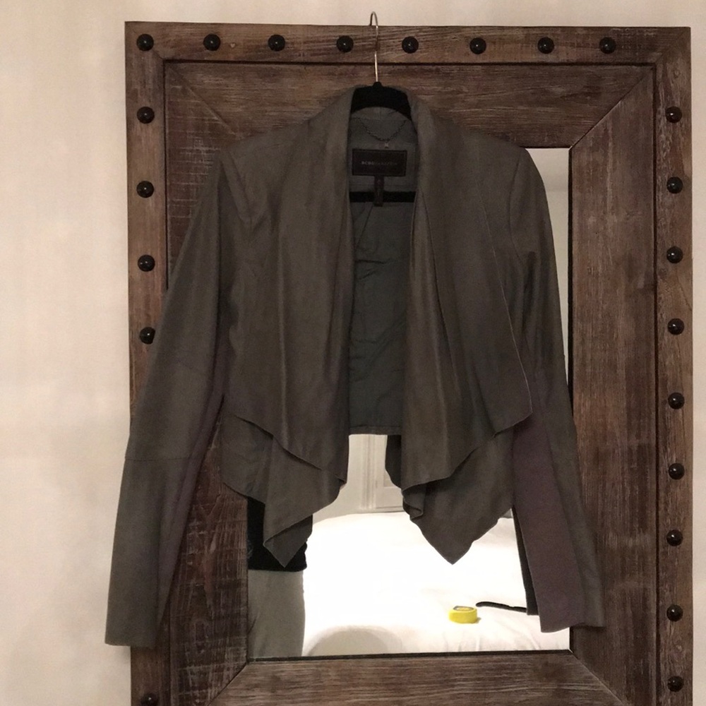 Bcbg leather drape jacket
